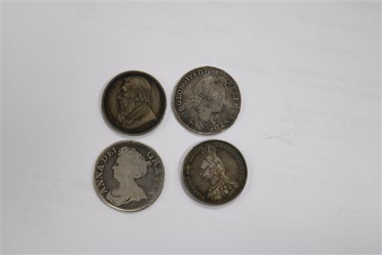 A quantity of assorted coins including Victorian crowns.